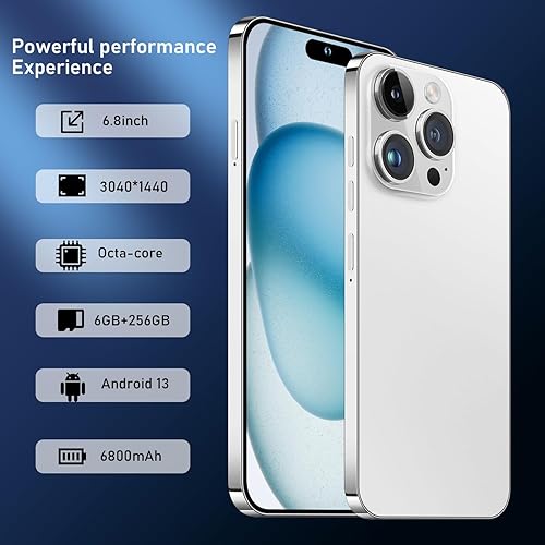 Miniatura 2 de Gealis Teléfono inteligente A15 Pro Max, teléfono desbloqueado de 6+256 GB, Android 13.0, cámara de zoom de 48+108MP, batería de larga duración