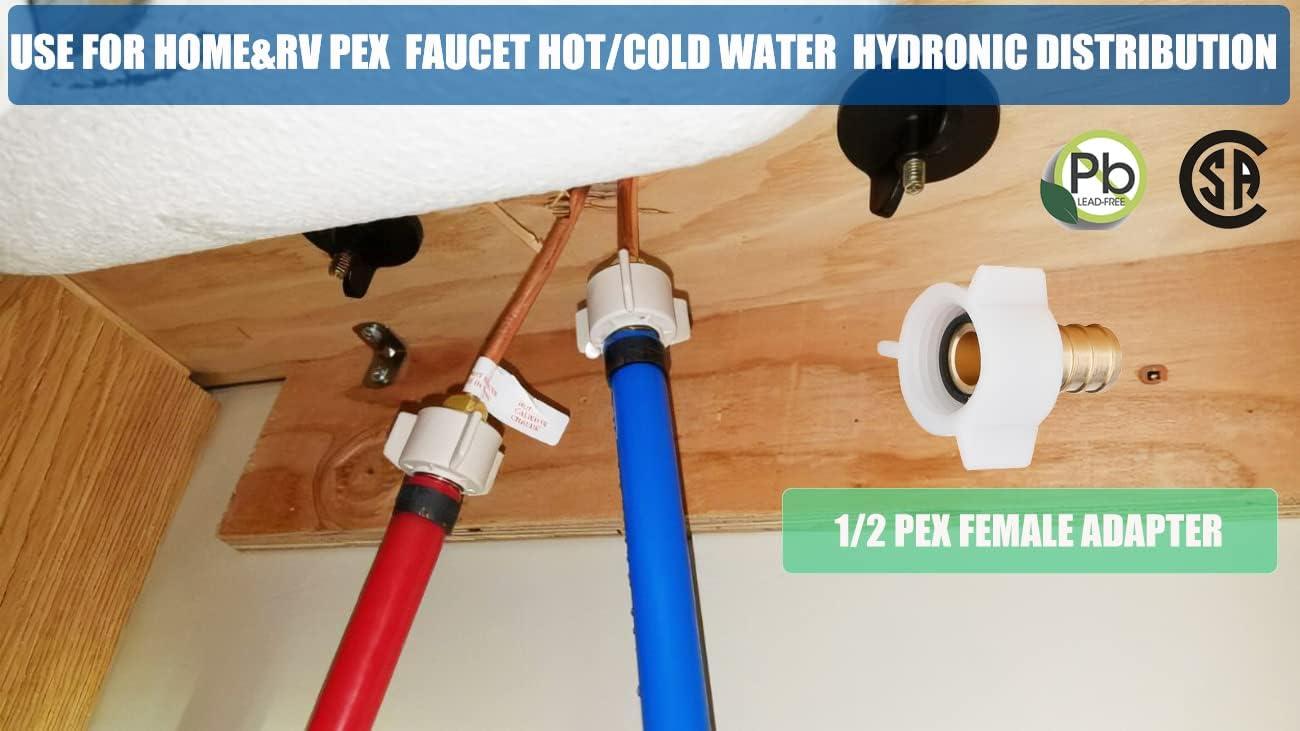 WHK Pex Adapter 1/2" X 1/2" - Female Swivel Fitting, RV Plumbing Brass Crimp Fitting Pex Connector (Brass, 10 Packs)