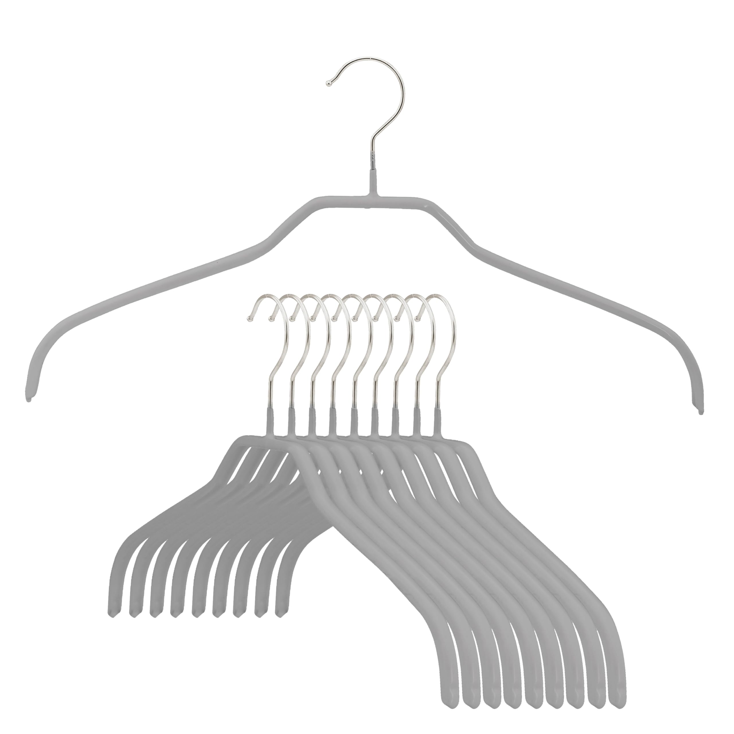 Cintres fins Mawa en acier antidérapant argenté pour chemises et vestes | Lot de 10