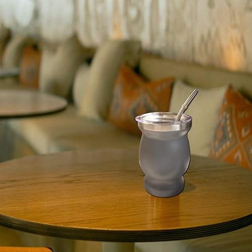 Miniatura 2 de Beruth Bombilla Yerba Mate Gourd, juego de tazas de té de acero inoxidable de 8 onzas con una tapa multifuncional, dos popotes y cepillos de