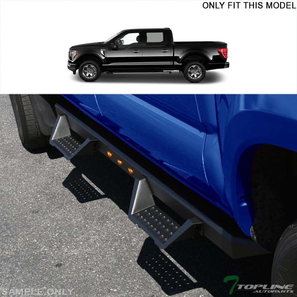 7422444861888 Compatible with 2015-2023 Ford F150 / 2017-2023 F250 F350 Superduty / 2017-2022 F450 F550 Superduty Super (Extended) Cab Matte Black Steel Modular LED Drop Step Side Nerf Bars
