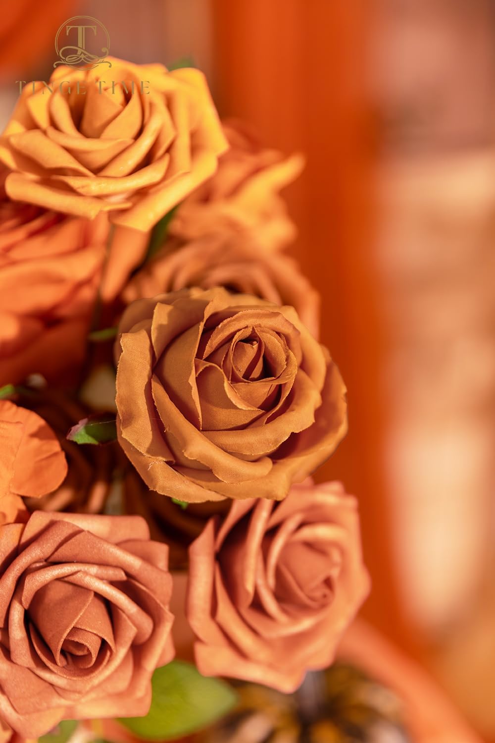 TINGE TIME Artificial Flowers 24pcs Real Looking Silk Flowers Fake Rose with Stems for DIY Wedding Bouquets Burnt Orange Bridal Shower Centerpieces Party Decorations (Maple Red A)