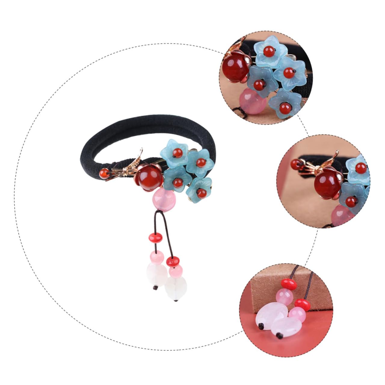 Beavorty 3stücke Vintage Haargummi Mit Agate Jade Design Retro Chinese Haarband Für Ponytail Zopf Stilvolles Haaraccessoire Für Alltag Partys Und Besondere Anlässe