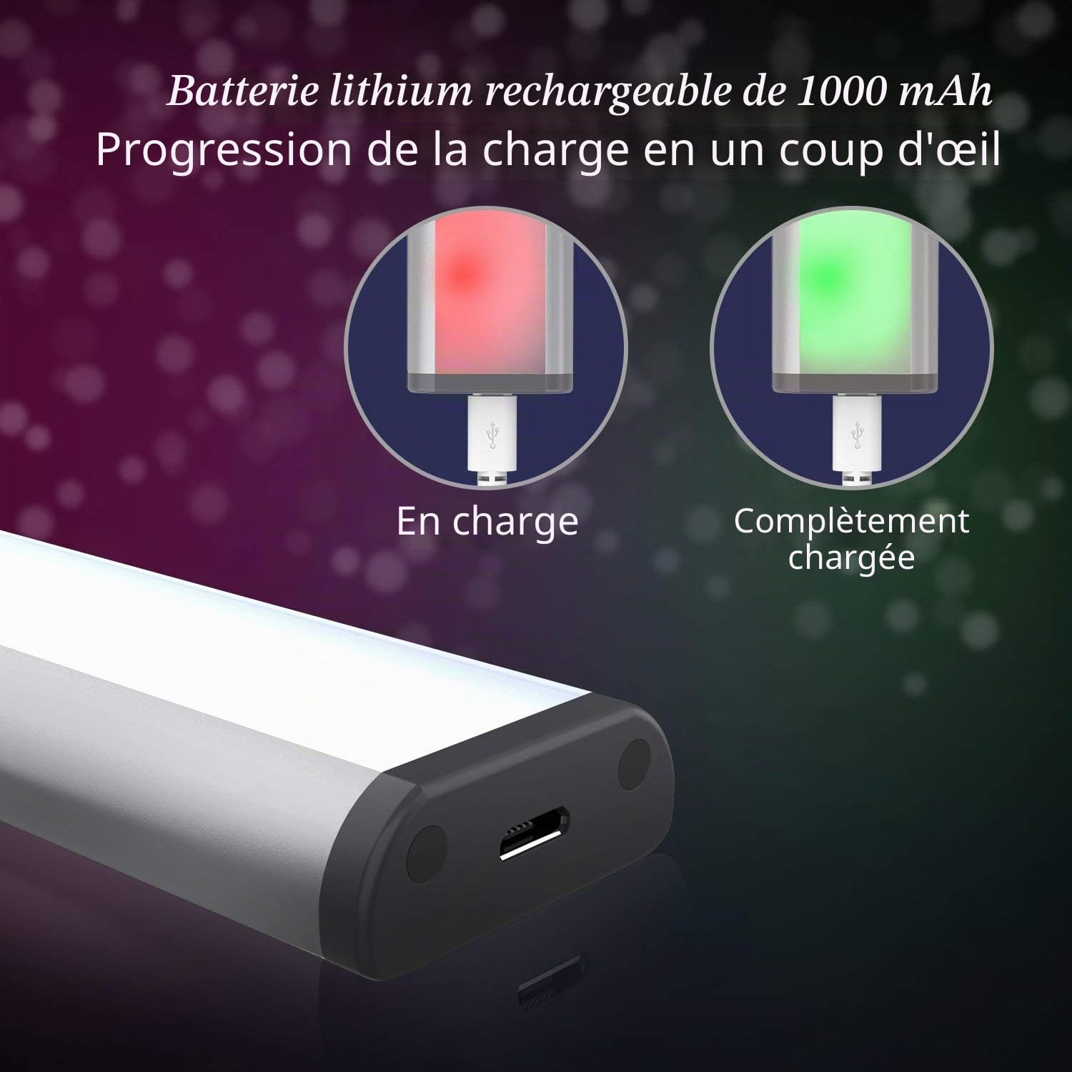 Lampe Armoire,Éclairage d'armoire à détecteur de mouvement,éclairage d'armoire de rangement sans fil à avec batterie rechargeable intégrée,éclairage de nuit magnétique à coller,pour placard de cuisine
