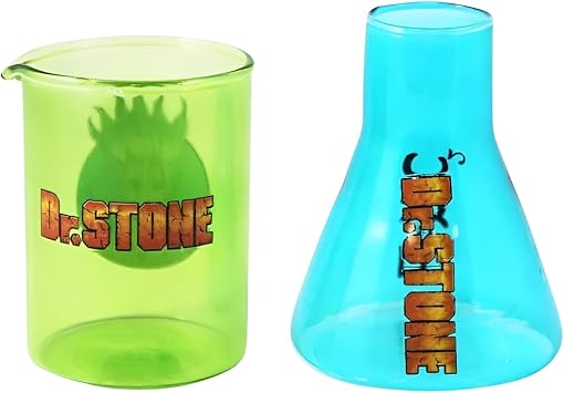 Dr. Stone Senku and E=mc2 3oz Beaker Mini Glass Set of 2