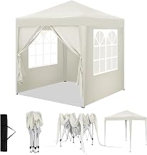 WOLTU Folding Garden Gazebo 2 x 2 m with Side Panels Beige | UPF 50+ UV, waterproof, height adjustable, stable, with carry bag, garden