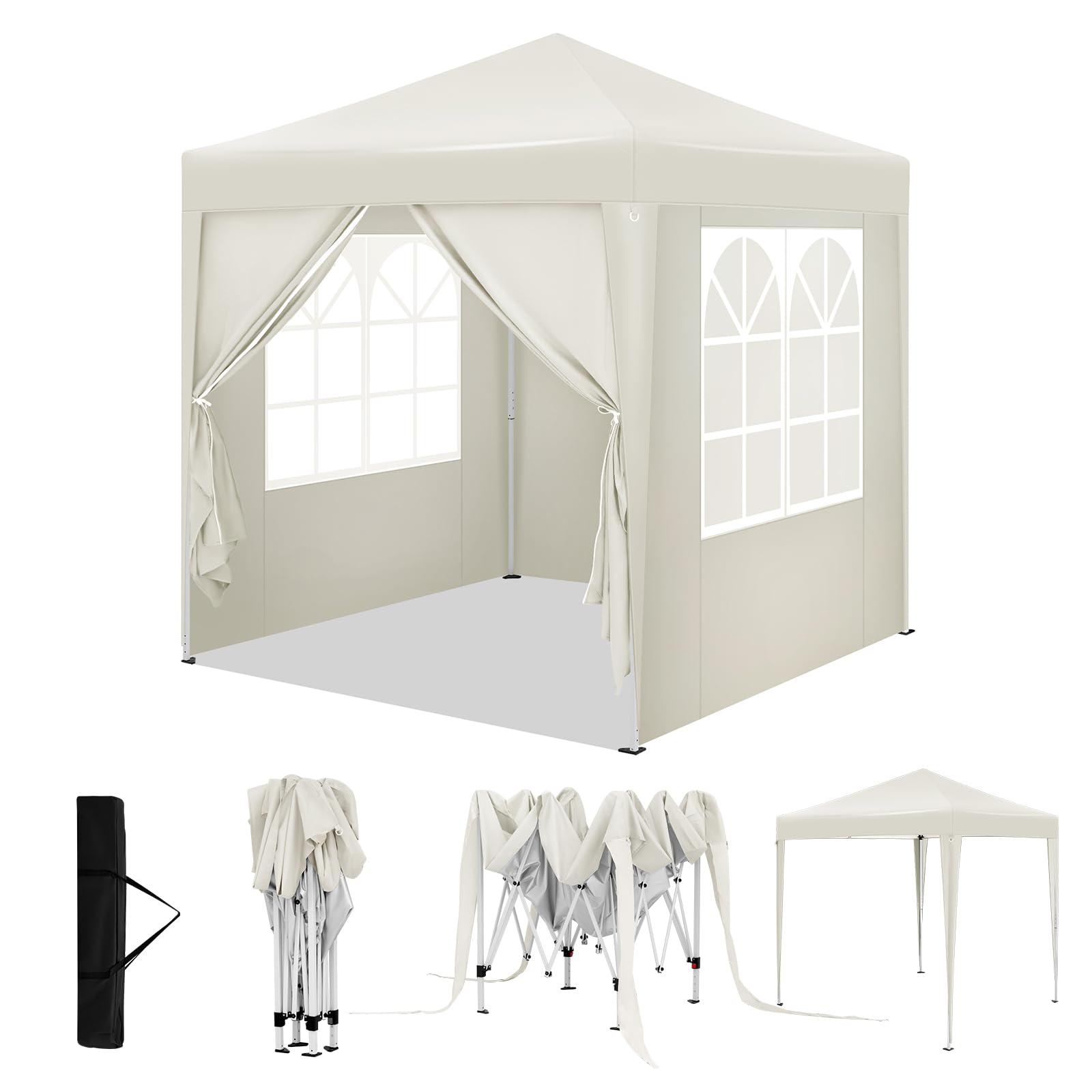 WOLTU Tonnelle de Jardin, Pergola Pliante 2x2m avec 4 Parois Latérales, Hauteur Réglable, Imperméable, Protection de UV, avec Sac de Transport, Beige