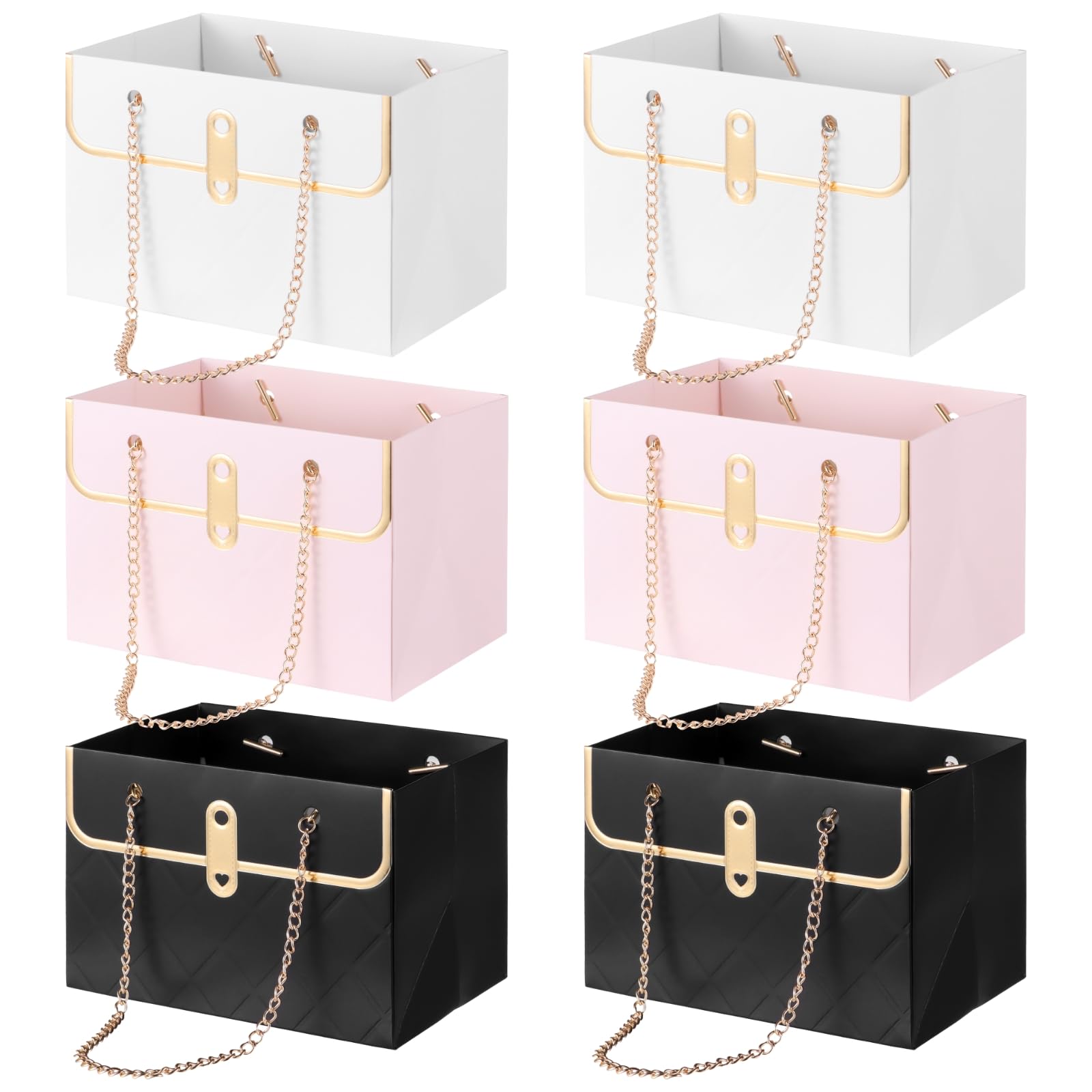 Packool 6 PCS Floral Present Boxes with Metal Chains, Bouquet Storage Box, Flower Arrangement Paper Box for Wedding Valentine's
