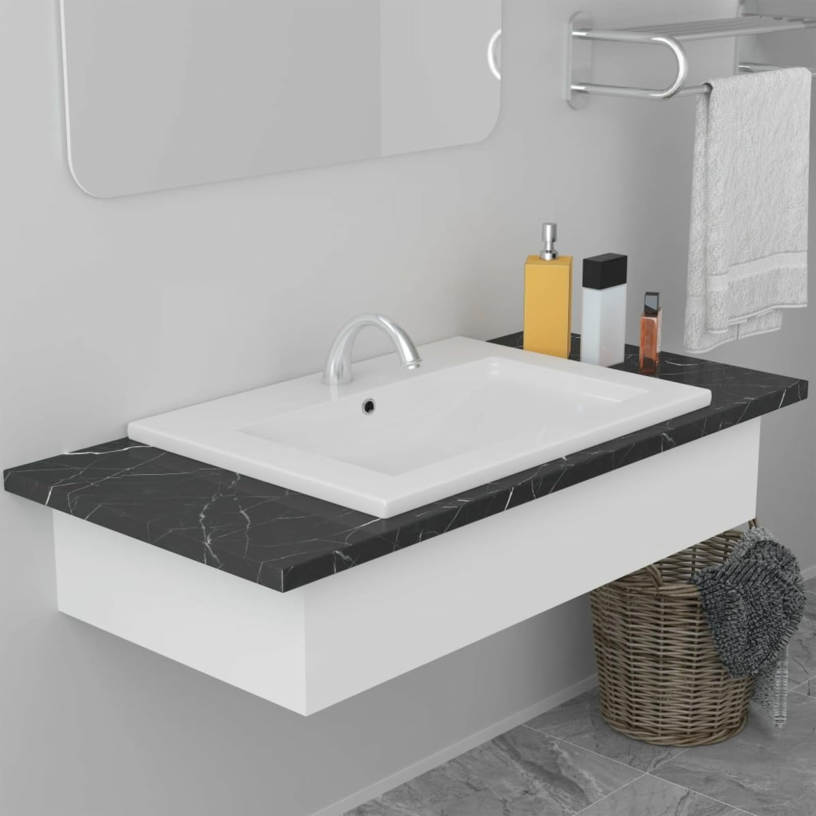 Lavabo encastrado, ShGaxin Lavabo Sobre Encimera, Lavabo Baño, Muebles De Baño, Mueble Lavabo, de cerámica blanco 61x39,5x18,5 cm