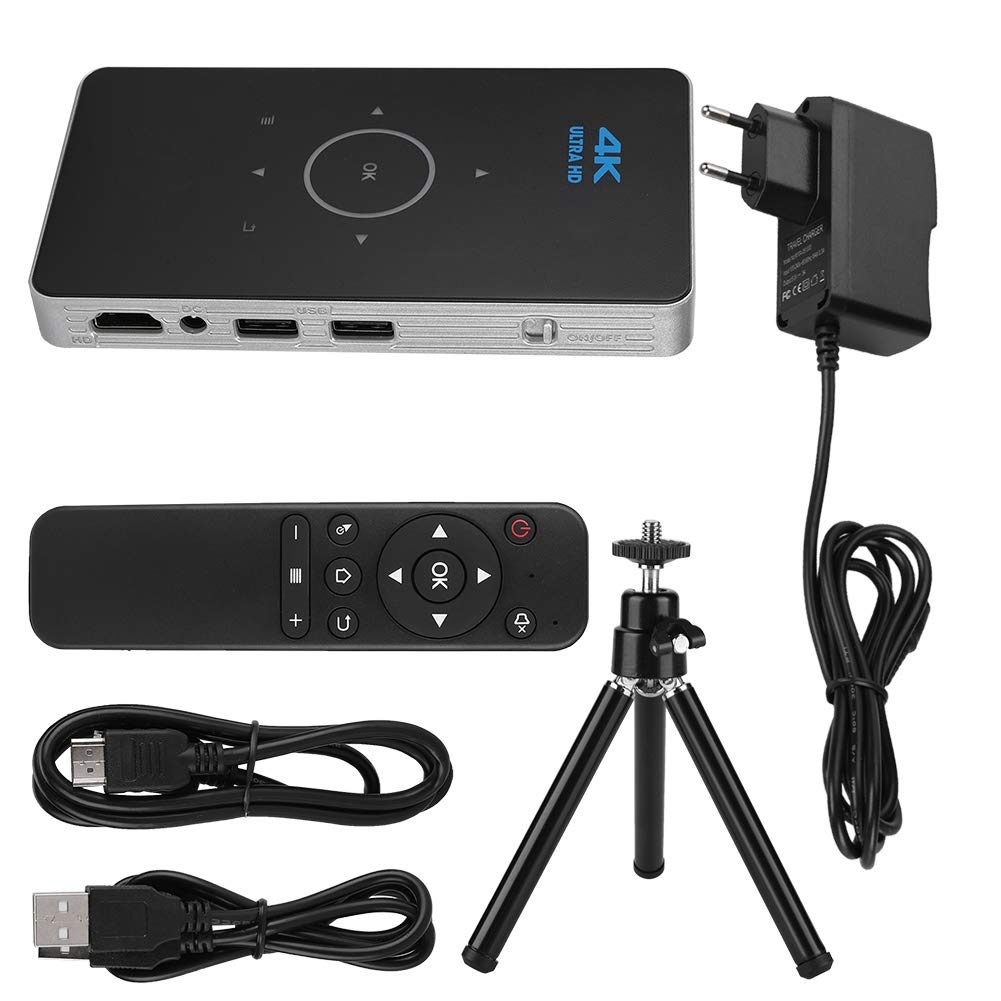 Projecteur Vidéo Mini DLP, 2.4G / 5G WiFi 2500 Lumens Portable Projecteur de Beamer 16G Home Cinéma Vidéoprojecteur Prend en Charge HDMI/USB/TF Carte/Bluetooth 4.1 (EU 110-240V)
