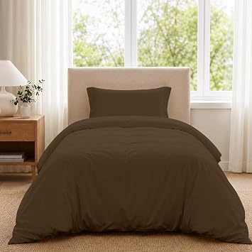 ROYALE LINENS Duvet Cover Twin Size, 2 Piece Cotton-Like Soft Brushed Microfiber with Zipper Closure 1 Duvet Cover 68"x90", 1 Pillow Sham Oeko-TEX Certified - Chocolate