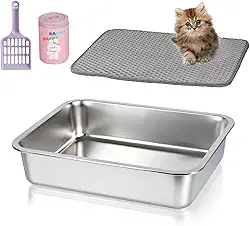 Caixa de areia para gatos peneiradora de aço inoxidável - 44,5 cm x 34,3 cm x 10,2 cm de metal com parte superior aberta para gatos peneirando caixa de areia antiaderente controle de odor sem