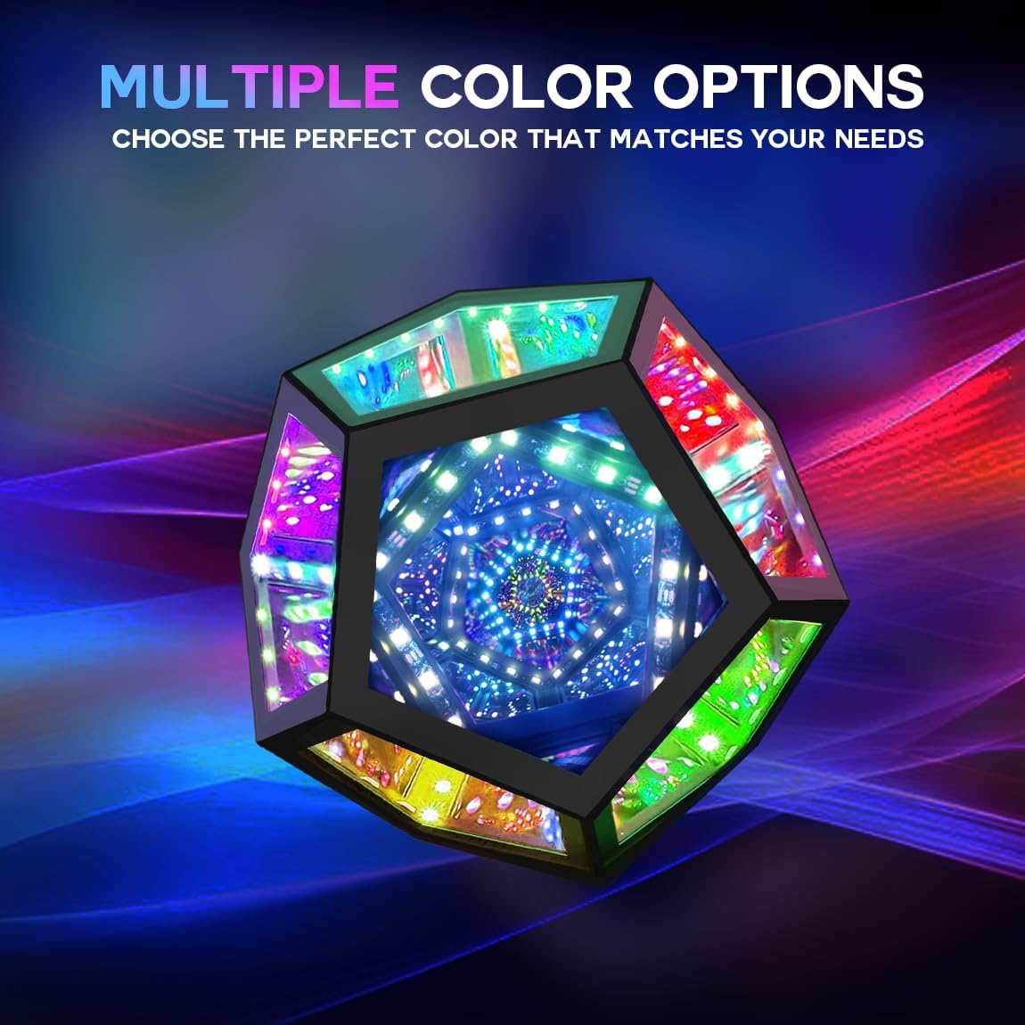 Lumoonosity Infinity Mirror Light - Dodecahedron Light for USB Powered - Infinity Lamp for Customizable Color Changing - Dodecahedron Lamp with Music Sync with Timer Function