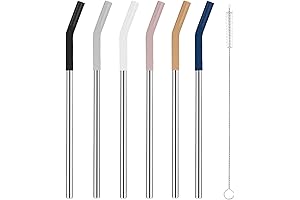 Tronco Reusable Metal Straws with Silicone Tips, 6 Pack