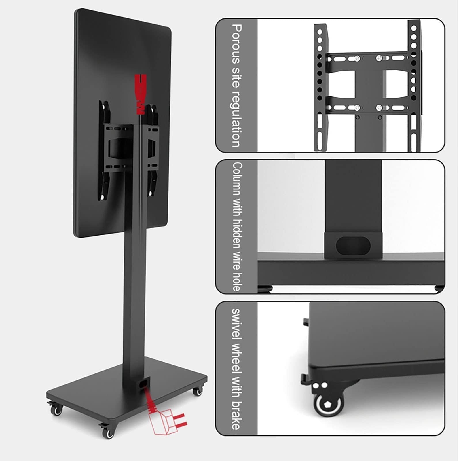 Supporto TV mobile - Supporto TV da pavimento portatile - Carrello TV mobile su ruote per schermi piatti LED da 32-65 pollici, schermo fisso orizzontale e verticale,
