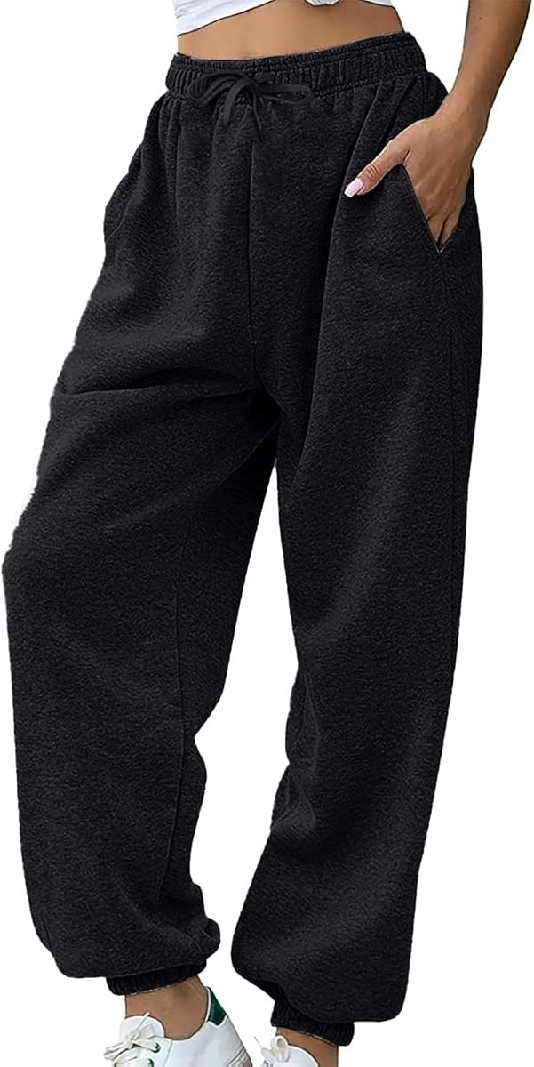 Pantalones de chándal holgados para mujer, pantalones casuales con cordón, cintura alta, pantalones de entrenamiento con bolsillos