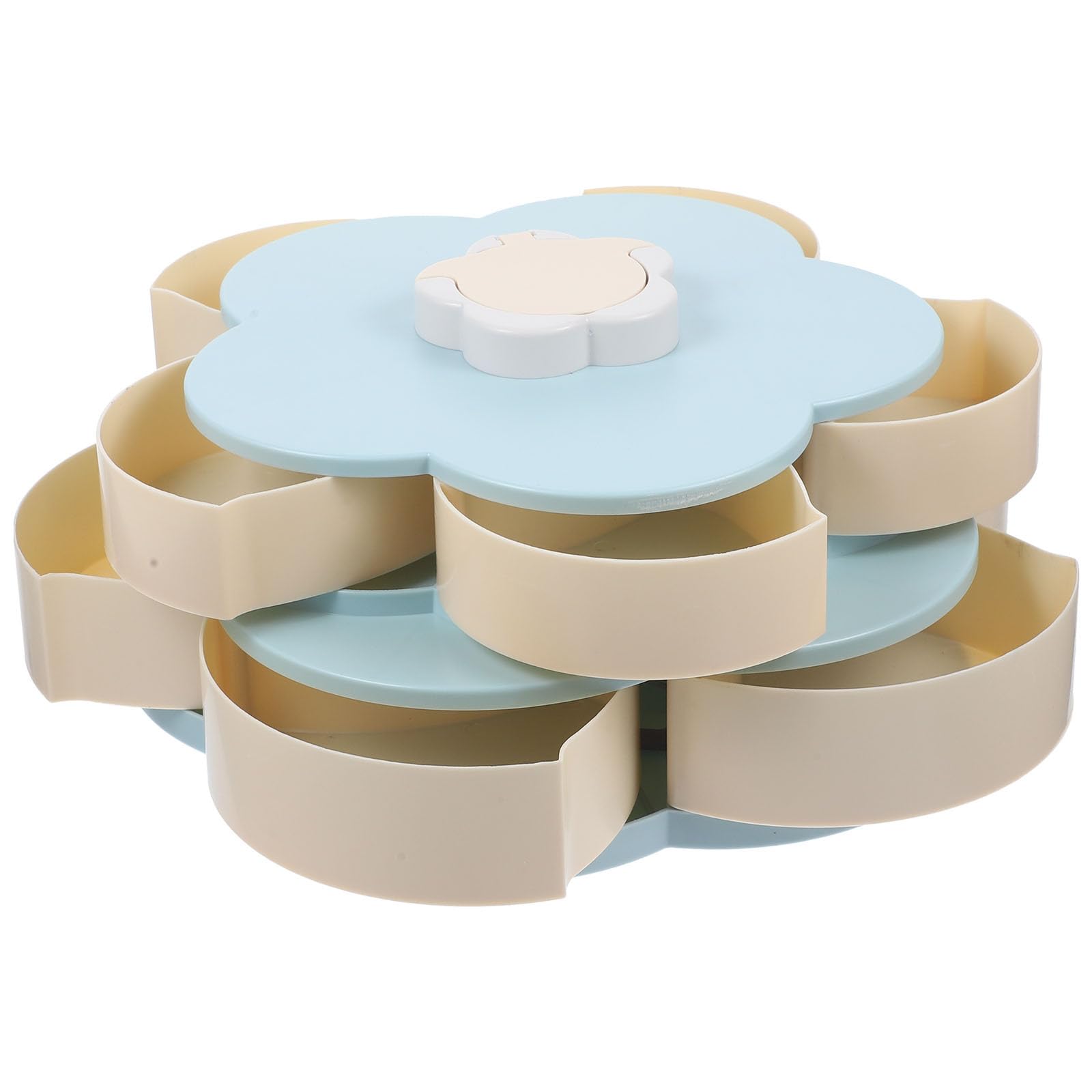 CALLARON Vassoio Porta Alimenti Rotante Doppio Strato in Pp a Forma di Fiore con Supporto per Cellulare, Contenitore per Snack e Caramelle, Organizer per Casa, Ufficio e Colore Casuale