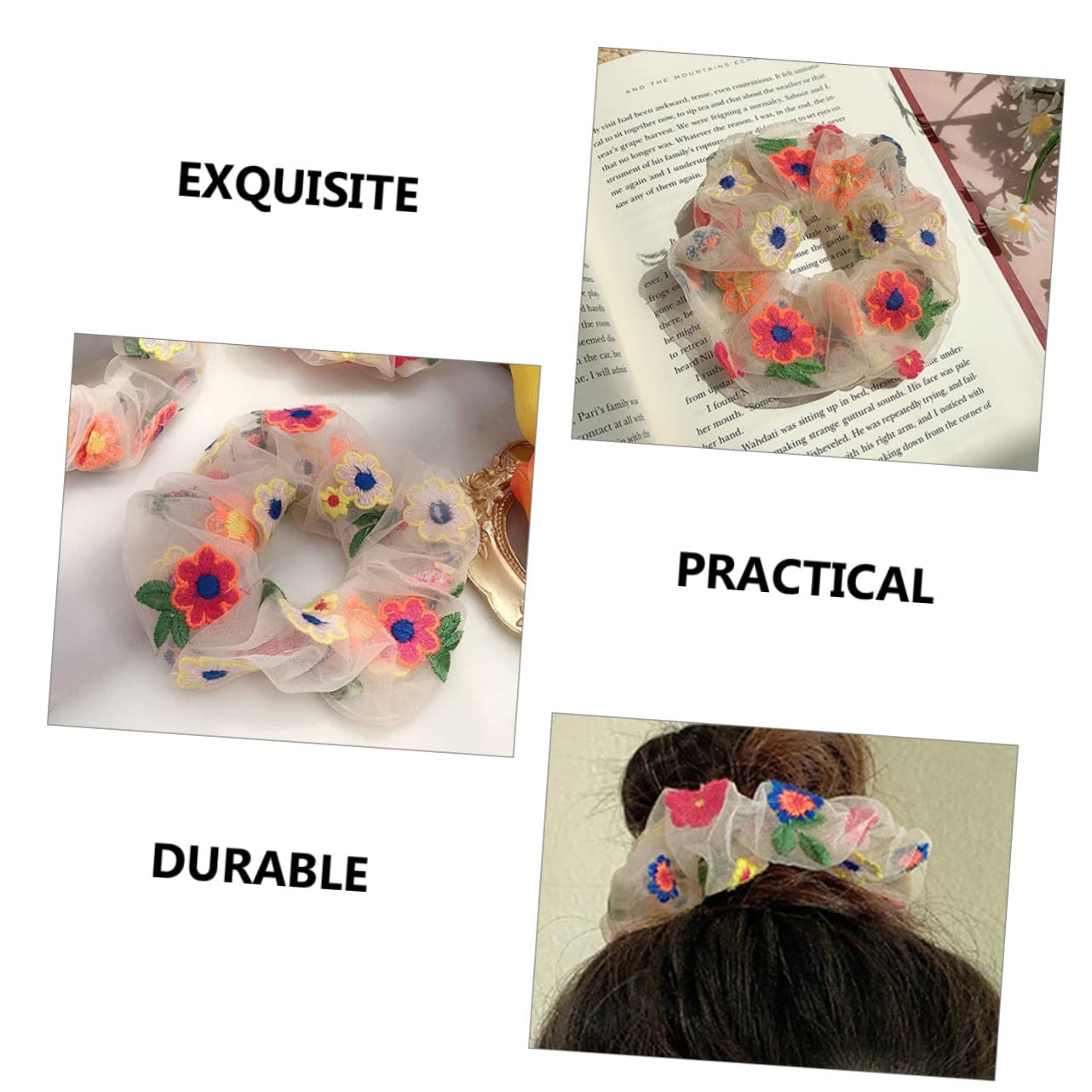 Healeved 24piezas Scrunchies De Malla Flores Bordadas Accesorios Para Cabello Coleteros Elásticos Para Mujeres Para Peinados y Uso Diario