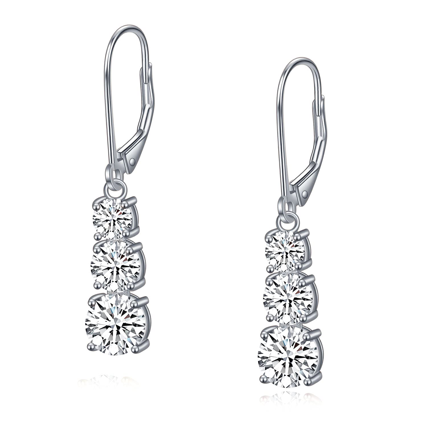 Rnivida 925 Sterling Silver Cubic Zirconia Leverback Drop Earrings, CZ Dangle Earrings for Women
