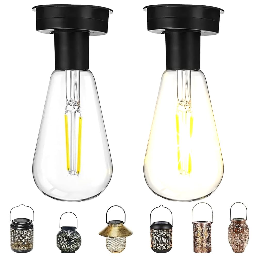 Lampadina Solare Da Esterno, 2 Pezzi 8.5cm Lampadina Solare di Ricambio, Trasparente Lampada Solare con Lampadina a LED Luminosa, per Giardino, Terrazza, Balcone, Prato e Cortile