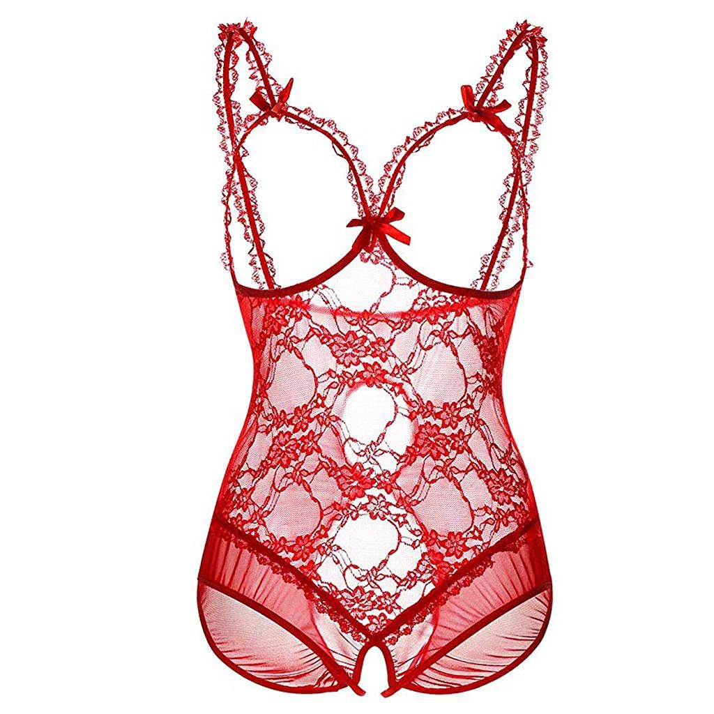 AMhomelyBodysuit for Women Lingerie Sexy Teddy Babydoll One Piece Romper Ladies Sex Front Cut Out Lace See Through Lingerie Underwear Female Leotard Wetlook UK Clearance