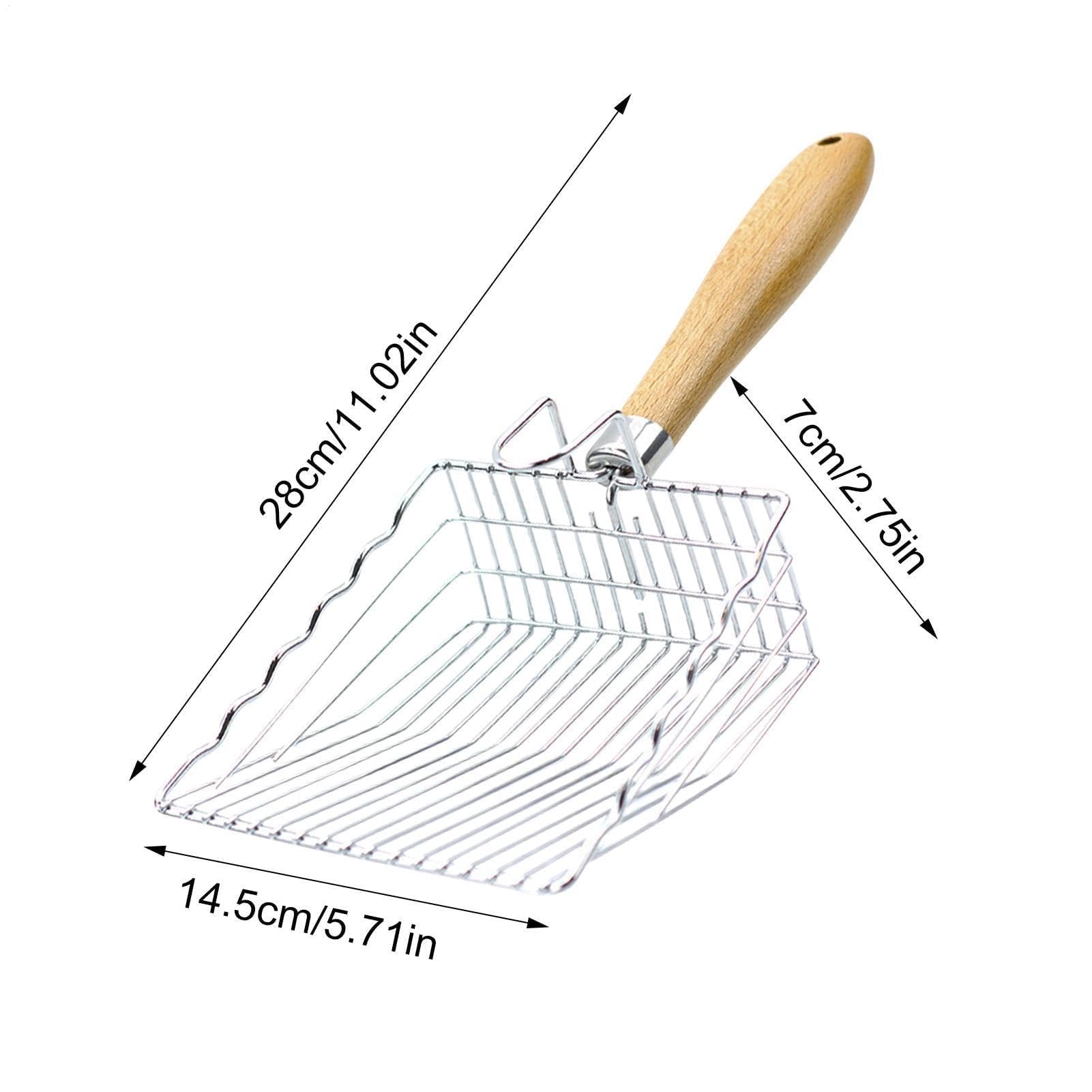 Kotschaufel aus Edelstahl mit ergonomischem Holzgriff zur einfachen Reinigung von Katzenstreu, Gitterform-Design