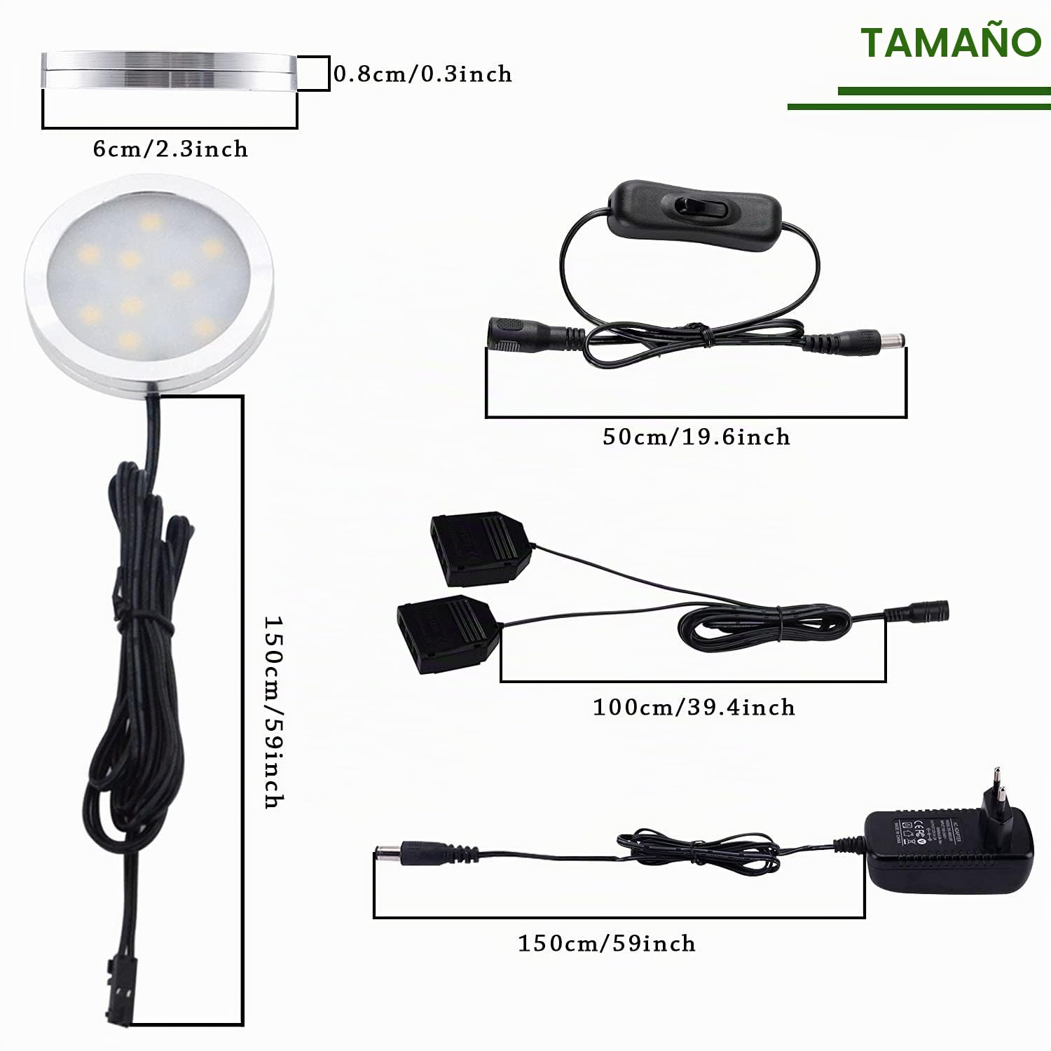 AIBOO LED Lámpara LED Debajo del Gabinete para Cocina, Iluminación Empotrada Ultradelgada Redonda para Armario, Mostrador, Estante, 6paquetes de luces LED para escaparate 12V 12W(Blanco Caliente2700K)