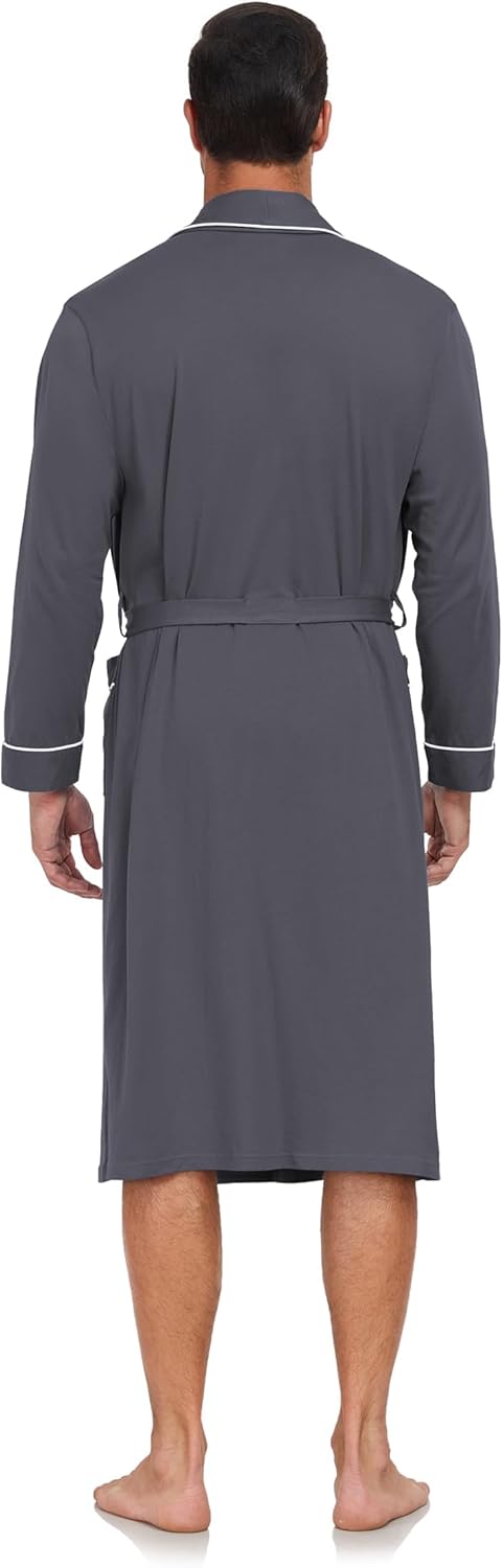 COLORFULLEAF Men's 100% Cotton Robe Soft Zipper Bathrobes Short Sleeve Summer Kimono House Coat with Pockets - Image 4