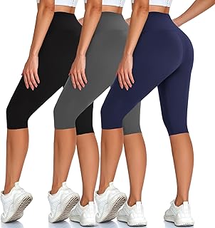 High Waisted 3 Pack Women's Capri Pants - Knee Length Yoga Shorts, Biker Workout Leggings for Women,Summer Activewear