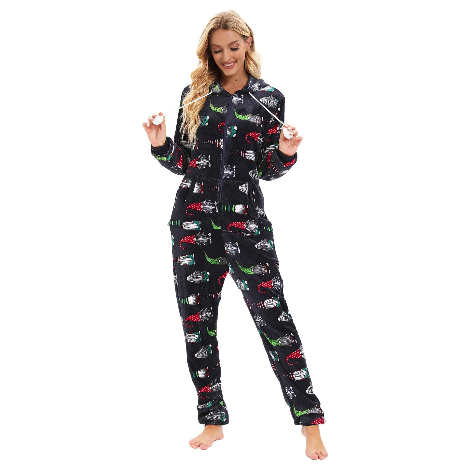 Pigiami Interi Coppia Pigiama in Pile da Donna Stampa Pigiama da Notte Pigiama con Cappuccio Tuta Pagliaccetti Clubwear Pigiama Tutina in Peluche Carnevale Adulti