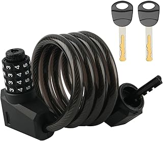 Bicycle Lock 117 cm Cable Lock Security Level Very High with 4-Digit Combination Code Lock Spiral Cable Lock with 2 Keys for Bicycle Tricycle Scooter Pushchair