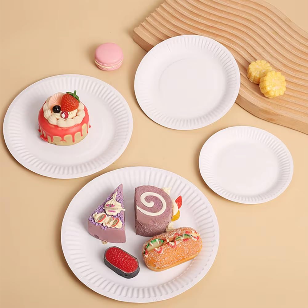 50 Pezzi Piatti di Carta USA e Getta, stoviglie di Carta Rotonde Bianche per Feste, Picnic, Barbecue, Dessert