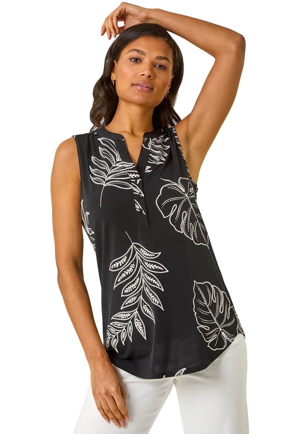 Roman Textured Print Vest, Black, Size 16, Women