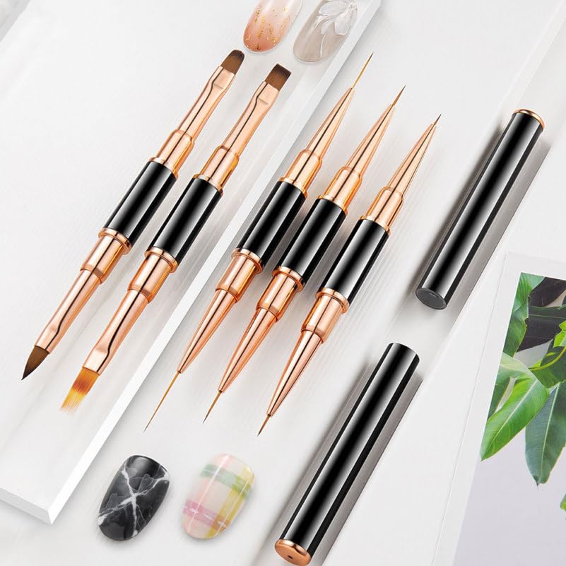 minkissy 5Pcs Nail Art Liner Brushes Set Resistant Fine Tip Gel Painting Pens Professional Manicure Liner Tools for Thin Lines, French Tips