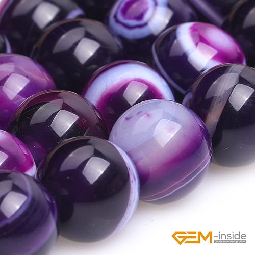 Miniatura 3 de GEM-Inside - Cuentas redondas de ágata de ónix morado natural de 0.394 pulgadas (0.394 in) con agujero grande para hacer joyas, suministros hechos a
