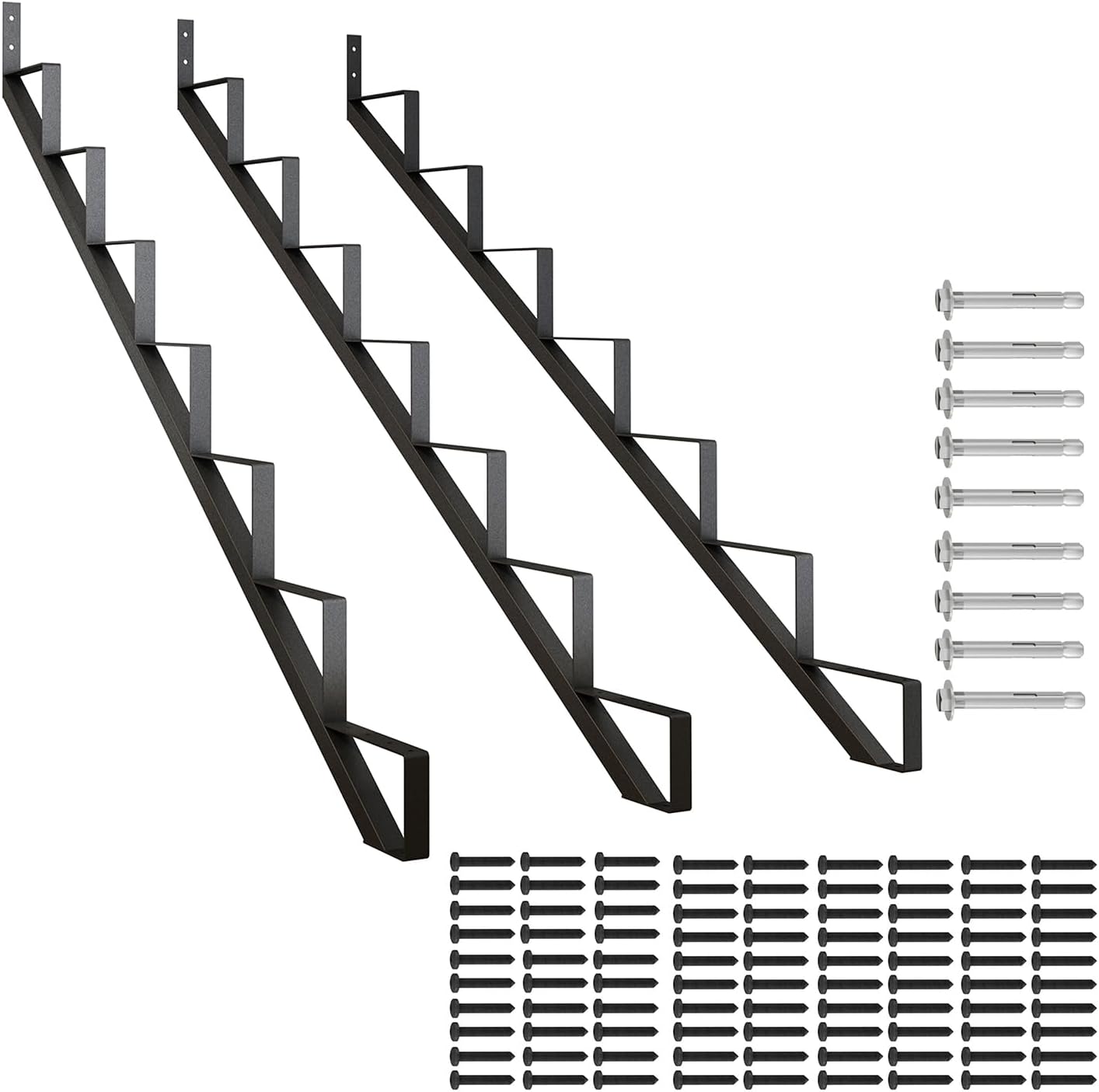 DIYHD Steel Stair Riser 7 Step Stair Stringer for Deck Height 58in,Powder Coated Black,MAX Load Capacity:500lbs,3pcs