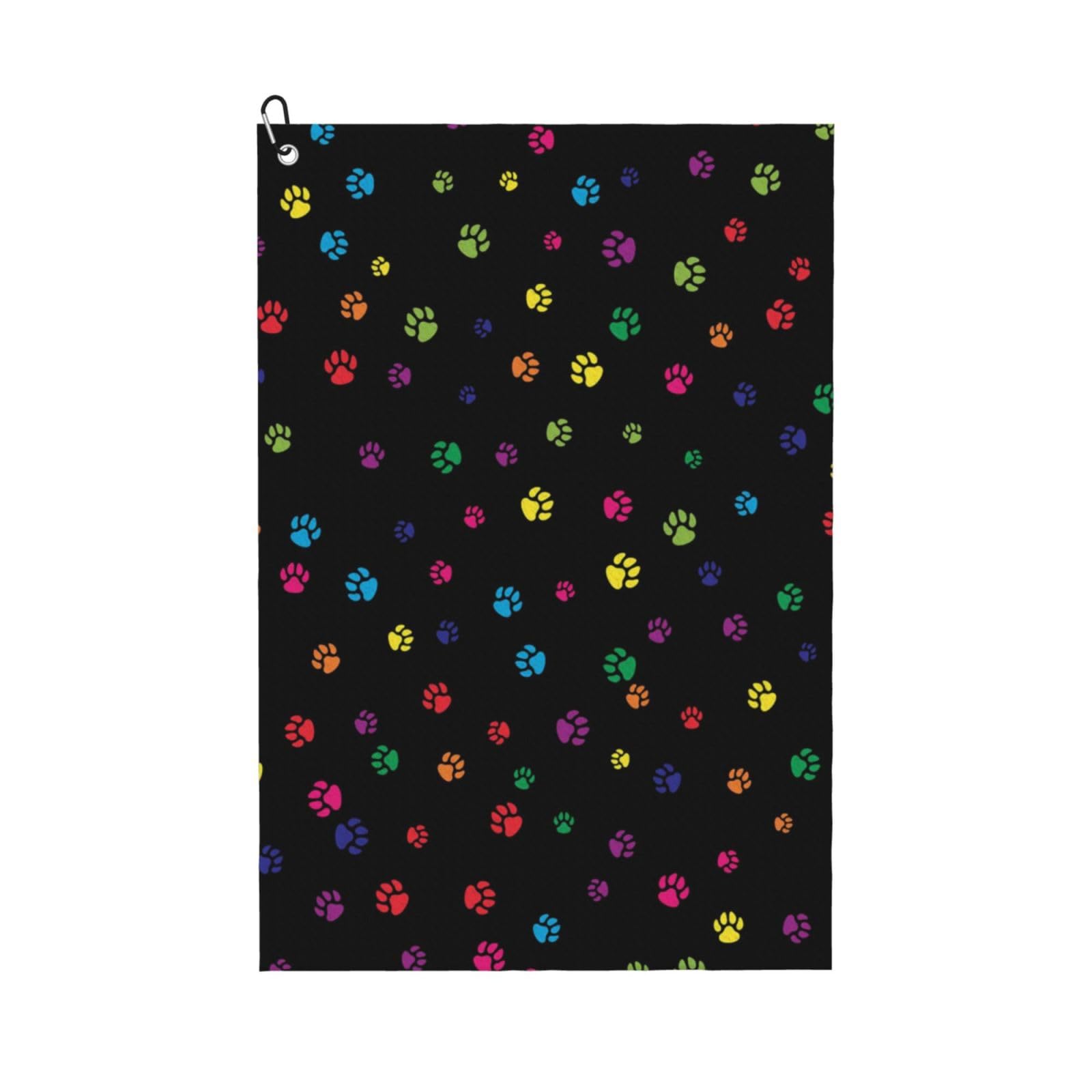 Hnnkloy Rainbow Paw Footprint Animal Pattern, 16x24 in Portable Waffle Golf Towels with Carabiner Clip for Golf Bag