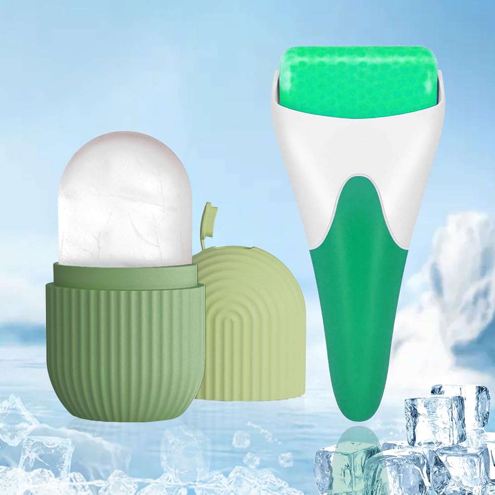 Rodillo de hielo para cara y ojos, rodillo de hielo facial, rodillo de hielo de silicona, reutilizable, masajeador facial de ojos, rodillo facial facial para reducir poros, blanquear las arrugas