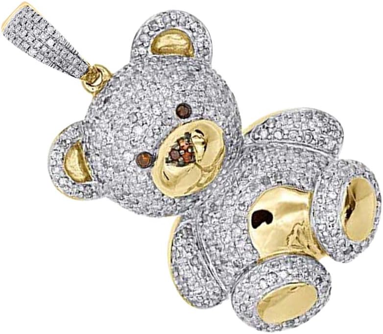 1.50 Ct Round Cut White Diamond 14K Yellow Gold Over Teddy Bear Charm Pendant 1.40"