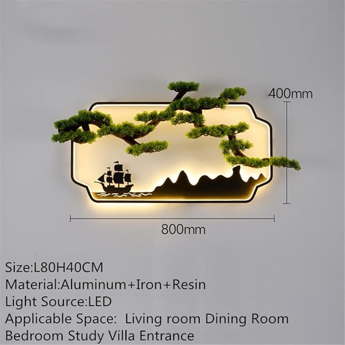Generic Modern Picture Wall Light LED Chinese Creative Pine Landscape Mural Sconce Lamp for Living Room Bedroom Foyer Study or Home (E L80CM) photo 2