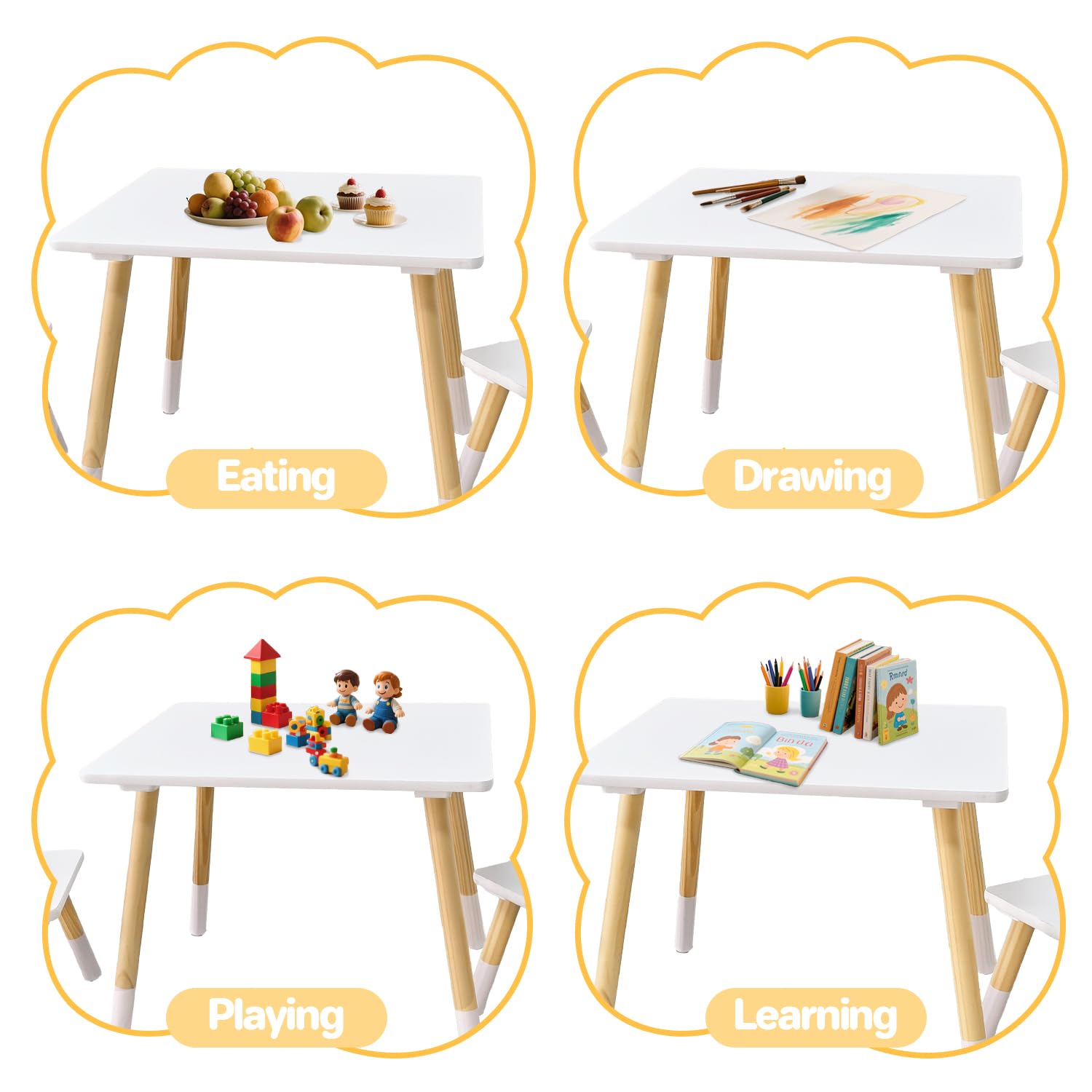 Asweets Ensemble Table et Chaises pour Enfants Garçons Filles, Table d'Activités en Bois, Idéal pour La Salle de Classe, Maison, Crèche Ou Jeux