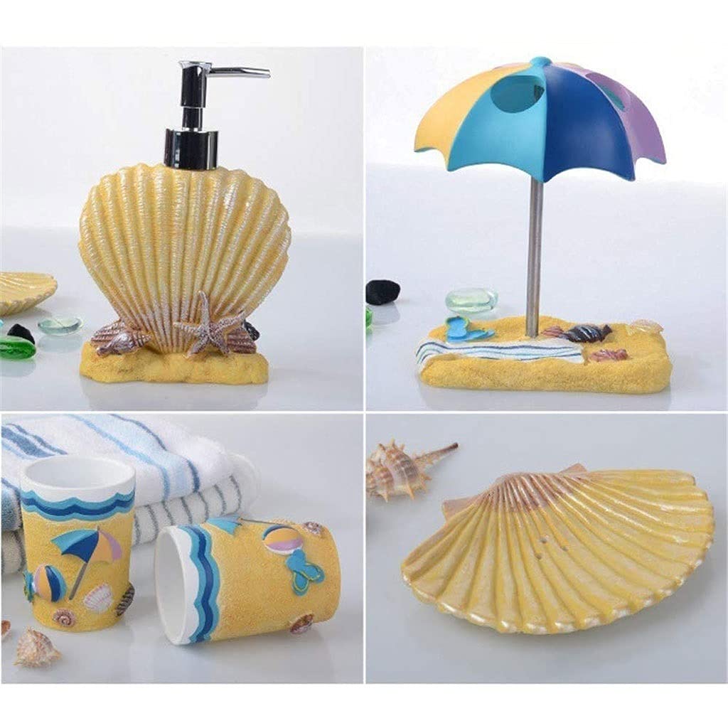 Ensemble d'accessoires de salle de bain 5 ensembles cadeau de salle de bain style plage en résine tendance, savon de salle de bain, brosse à dents, anti-gobelet (couleur : A)