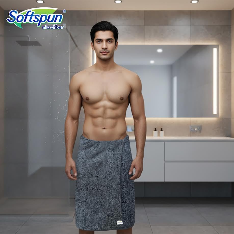 Image of SOFTSPUN Microfiber High Loop Bath & Hair Care Towel Set of 1 Piece, 70x140 Cms, 380 GSM (Grey). Super Soft & Comfortable, Quick Drying, Ultra Absorbent in Large Size.
