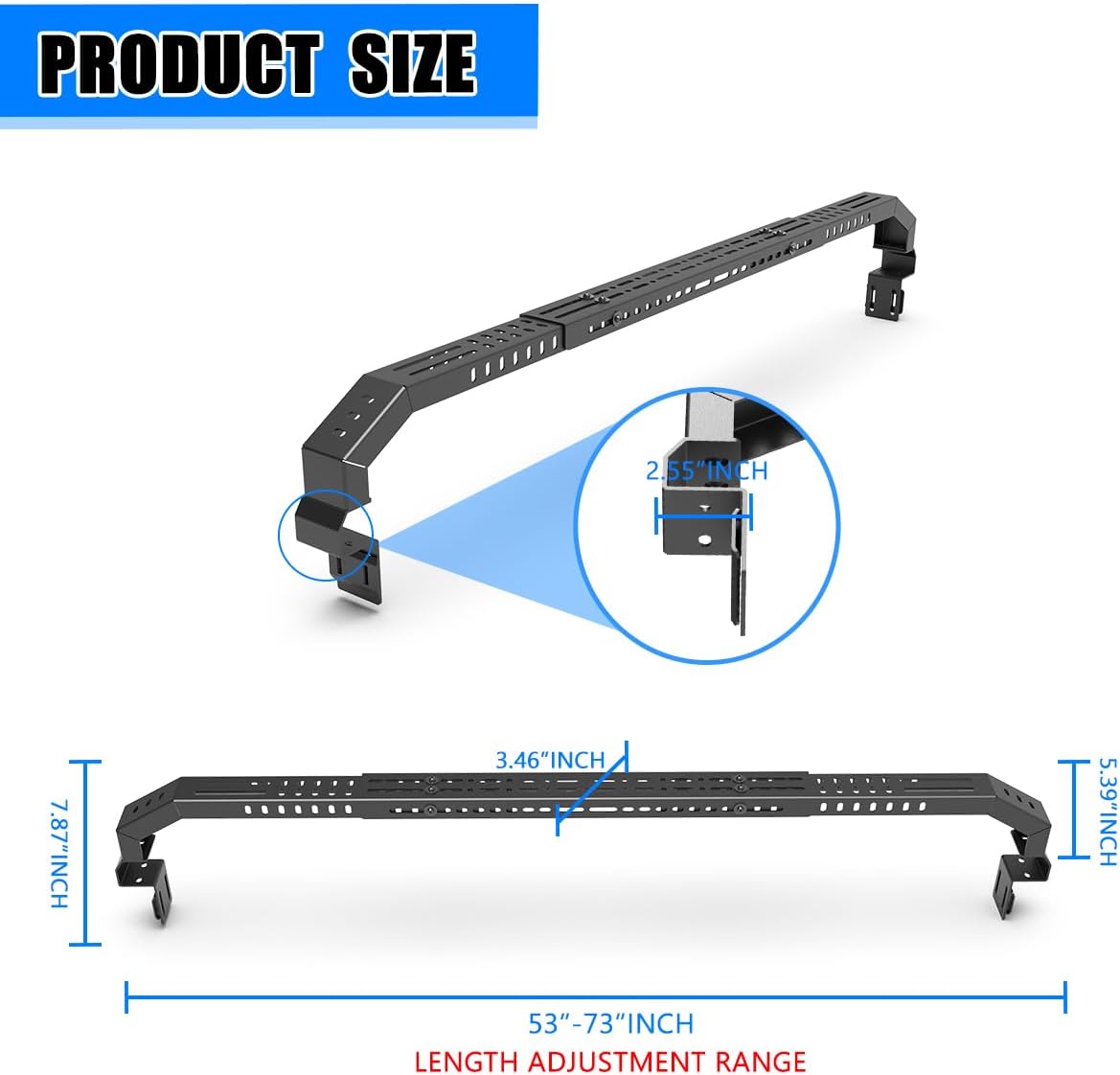 AUTOWIKI Universal Truck Bed Rack with 1 Cross Bar Compatible with Full Size and Mid Size Pickup Trucks, Adjustable Black Low Profile Truck Bed Rack Cross Bar, Textured Black (ONLY 1PC)