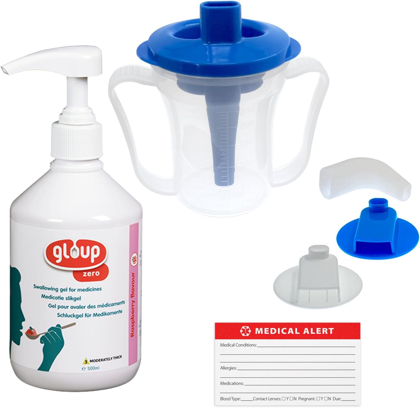 Gloup Pill Swallowing Gel Aid, PatCom Medical Medication Aid, Safe for Severe Dysphagia | IDDSI Level 3 | Easy Pump Dispensing (Zero - Raspberry, Pack of 1)