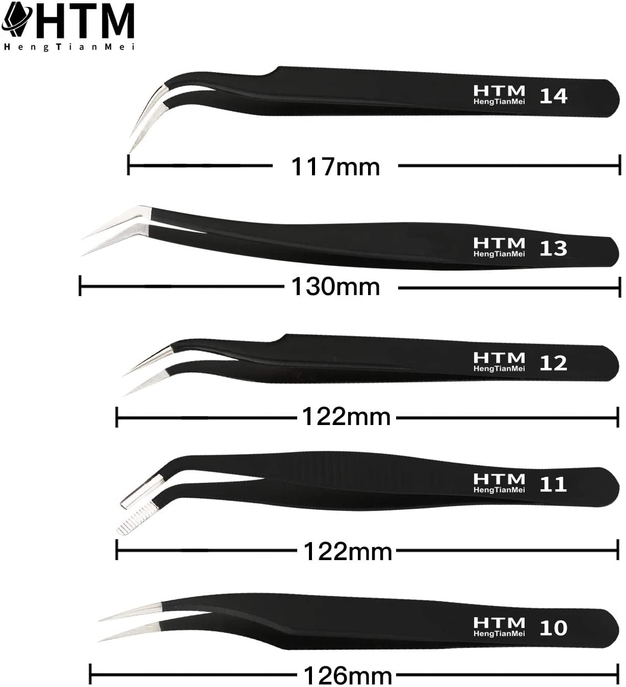 HengTianMei, set di pinzette di precisione, ESD antistatiche in acciaio inox, set per artigianato, gioielli, elettronica, lavoro di laboratorio (14 pezzi)