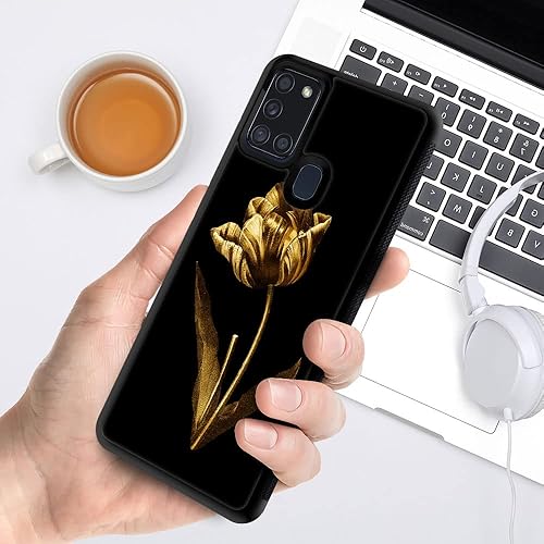Miniatura 5 de DAIZAG Funda compatible con Samsung Galaxy A21s, diseño de rosa dorada artística para hombre y mujer, protección a prueba de golpes y arañazos TPU