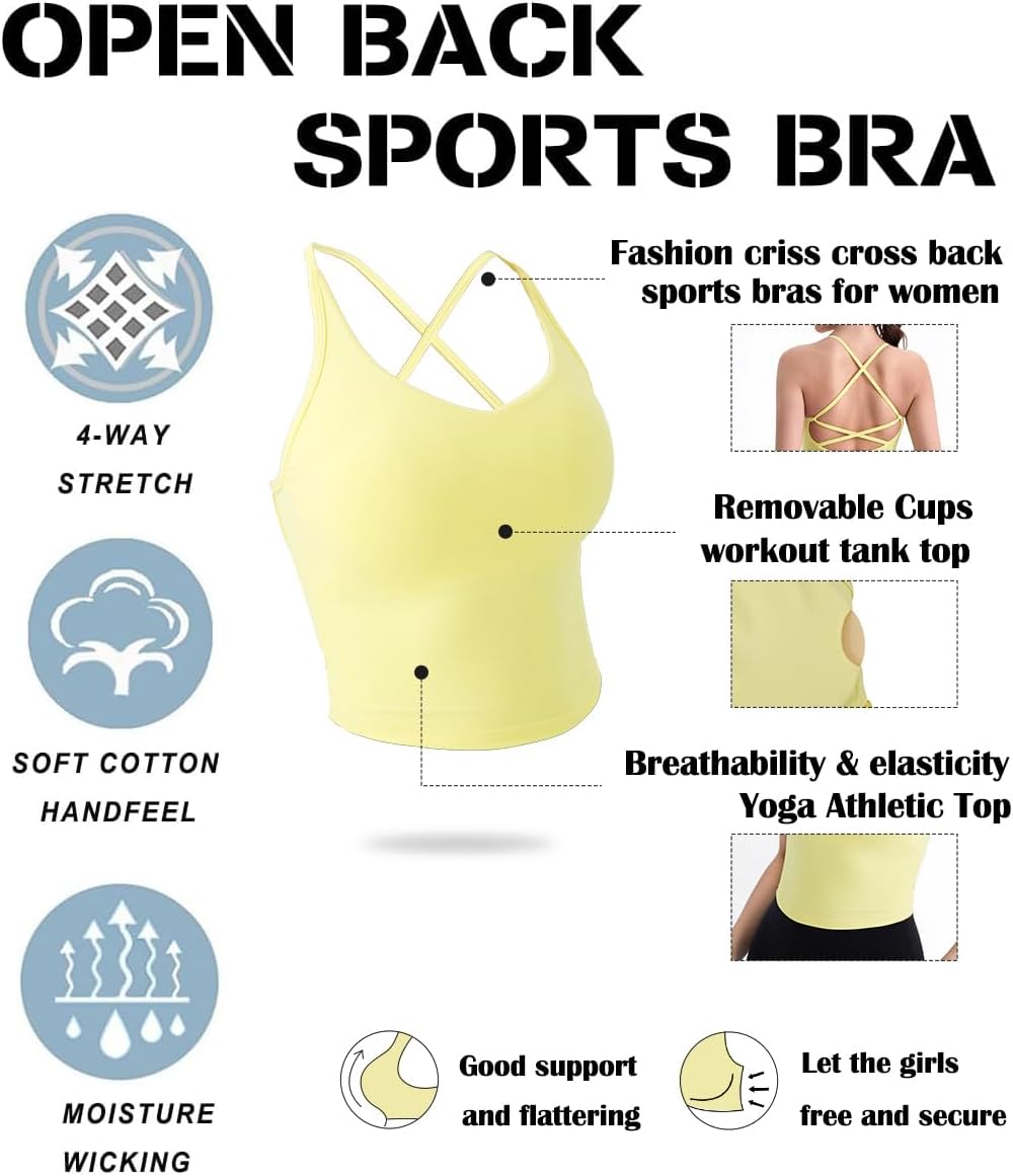 Workout Tank Tops Backless Longline Crop Top Sexy Strappy Sports Bras for Women Padded Spaghetti Cross Yoga Gym Athletic Top - Image 4