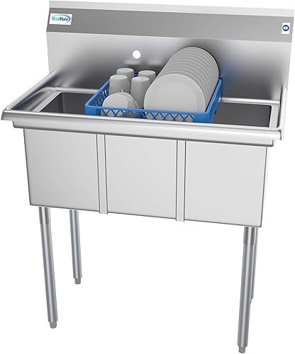 Miniatura 10 de KoolMore Fregadero de cocina comercial NSF de 3 compartimentos de acero inoxidable con escurridor - Tamaño del cuenco 10" x 14" x 10"