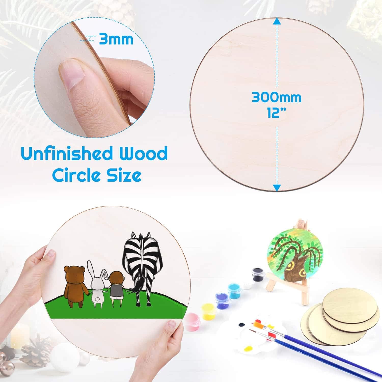 Wood Circles for Crafts, Audab 12 Pack 12 Inch Unfinished Wood Rounds Wooden Cutouts for Crafts, Door Hanger, Door Design, Wood Burning : Arts, Crafts & Sewing